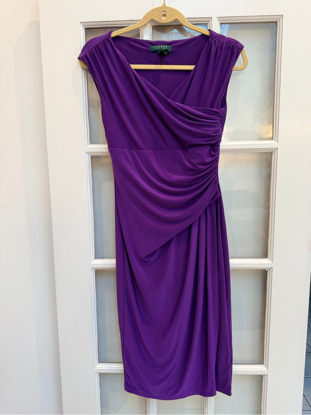 LRL Lauren Ralph Lauren Chic Preppy Purple Draped V-Neck Sheath Dress Size 2 XS